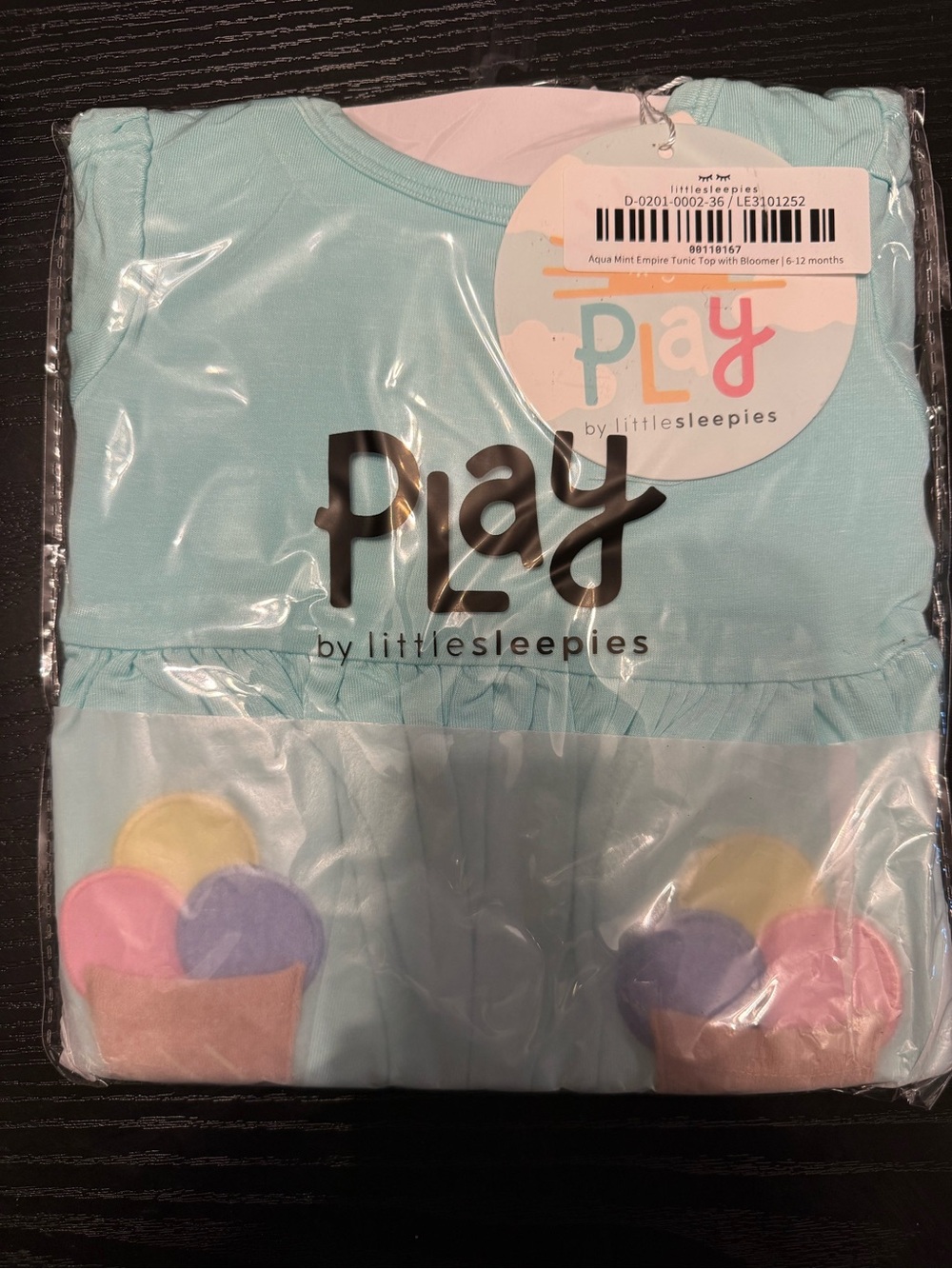 Little Sleepies Aqua Mint Play Tunic with Pastel Ice Cream Appliqués